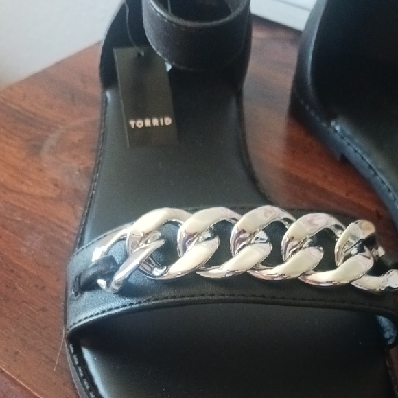Torrid Black Ankle-Strap Sandals with Silver Chain - Picture 2 of 6